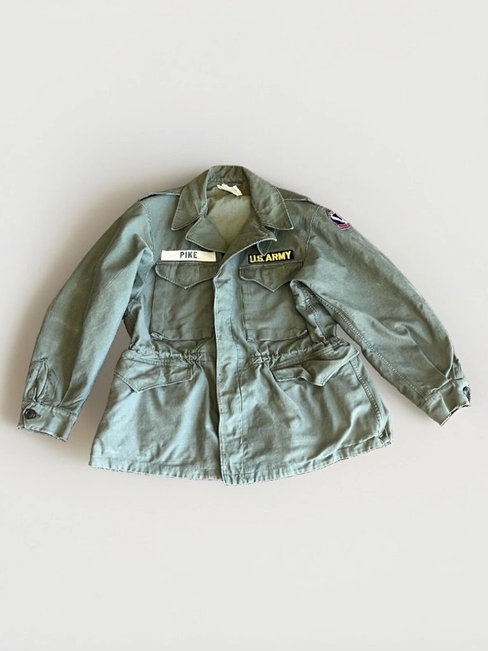 Vintage US Army M-1951 Field Jacket XL Korean KMAG Name Patches Green Canvas